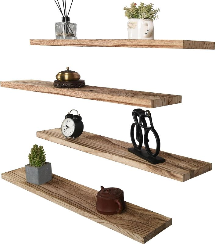 Photo 1 of 36 Inch Rustic Floating Shelves for Wall Decor Farmhouse Wood Wall Shelf for Bathroom Kitchen Bedroom Living Room Set of 4 Light Brown