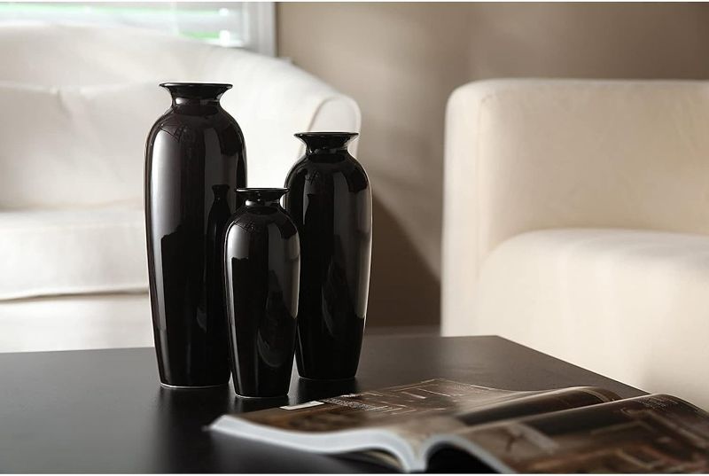 Photo 1 of **Slightly Chipped** Hosley Set of 3 Black Ceramic Vases. Ideal Gift for Wedding or Special Occasions for Use in Home Office Decor Spa Aromatherapy Settings O9