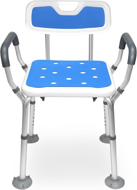 Photo 1 of **Missing A Leg** Shower Chair with Arms Heavy Duty Bath Chair with Back Inside Shower Transfer Bath Seat Padded Bench Portable Lift Height Adjustable Legs for Bathtub Non-Slip feet