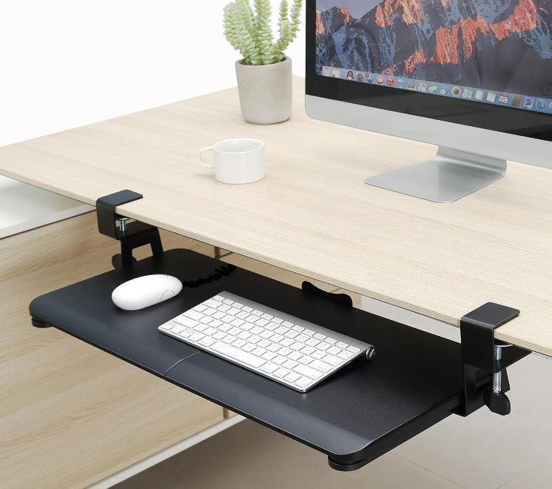 Photo 1 of Clamp-on Rotating Computer Keyboard and Mouse Tray, Slide Out with Sturdy C-Clamp Mount,Ergonomic Typing, Black