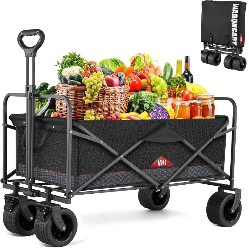 Photo 1 of Collapsible Folding Wagon Cart, Heavy Duty Utility Beach Wagon Cart for Sand with Big Wheels, 220lbs Weight Capacity for Shopping, Camping, Garden and Outdoor