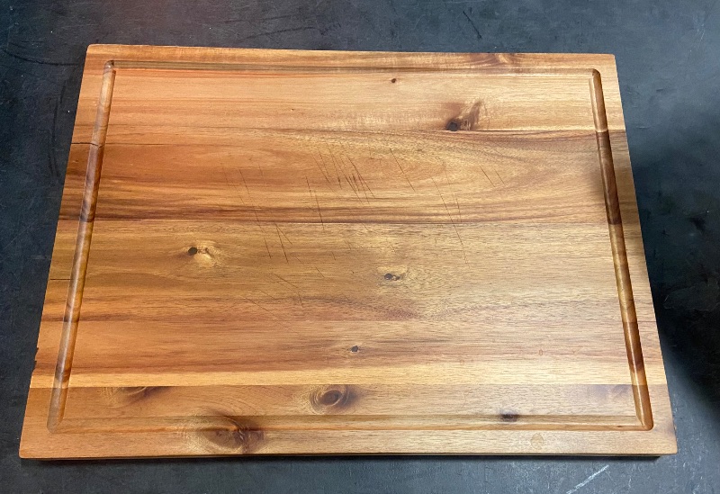 Photo 2 of Bearchop Acacia Wood Cutting Boards for Kitchen, [24" x 18" x 1.25"] Extra Large Edge Grain Cutting Boards, Solid Acacia Wood Butcher Block Cutting Board with Deep Juice Grooves and Handle