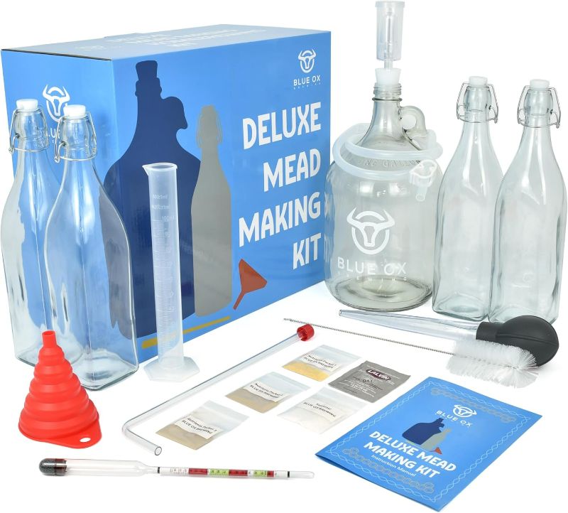 Photo 1 of DELUXE Mead Making Kit with Storage Bottles, Hydrometer & Extra Yeast Nutrients - Honey Wine Making Kit - Mead Kit Complete - Mead Supplies for 1 Gallon of Mead – Mead Brewing Kit**Missing one Glass Jar**