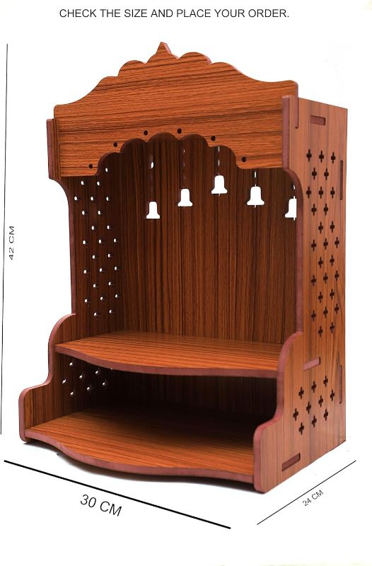 Photo 1 of Bhavya Art Beautiful MDF Wooden Temple/ Home Temple/ Pooja Mandir / Wall Hanging and Table Top Home Mandir Temple /Home Decor Beautiful Wooden Temple (Wooden Bell)