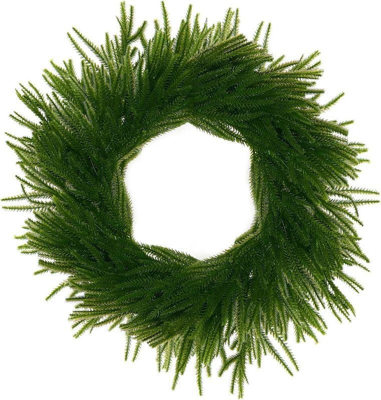 Photo 1 of 24 Inch Norfolk Pine Wreath for Front Door, Real Touch Norfolk Pine Garland, Artificial Green Wreath for Home Indoor Outdoor Decor Walls Windows Porches Farmhouse Decor