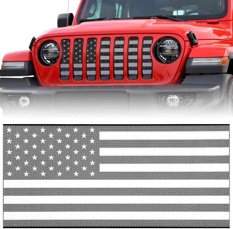 Photo 1 of Moveland Grill Insert with US Flag - Aluminum Alloy Mesh Grille Grid Insert Screen Compatible with Jeep Wrangler JL & Jeep Gladiator 2018 2019 2020 2021 2022 2023 2024