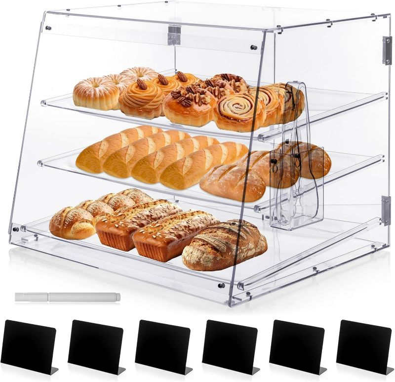 Photo 1 of 3-Tray Bakery Display Case, Acrylic Clear Display Case Countertop for Bread Pastry Dessert Food Cookie Display, Display Cabinet Box for Baking Enthusiasts - 20.86 x 17.3 x 16.5 inch