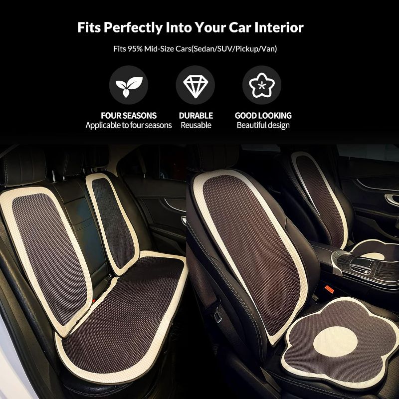 Photo 2 of Cute Car Seat Covers Full Set, Universal Fit for Most Cars SUV Pick-up Truck Sedan, Fit for Tesla, Car Accessories for Women Interior, Automotive Vehicle Auto Interior Décor (Full Set)