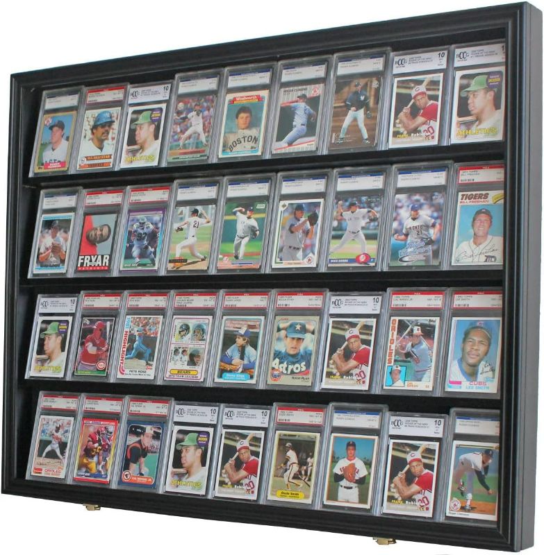 Photo 1 of **Needs New PexiGlass/Acrylic Sheet(24.25inX30.5in)**  DisplayGifts Pro UV 36 Graded Sports Card Display Case for Football Baseball Basketball Hockey Comic Trading Cards Horizontal (Black Finish)