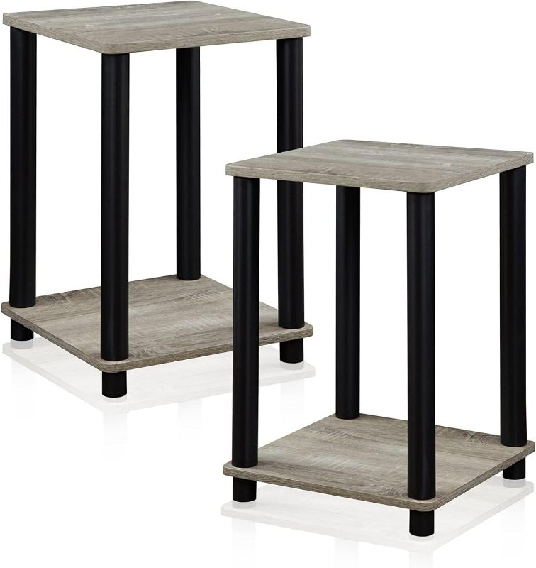 Photo 1 of FURINNO Stylish End Table, French Oak Grey/Black,2-Pack (2-99800GYW)