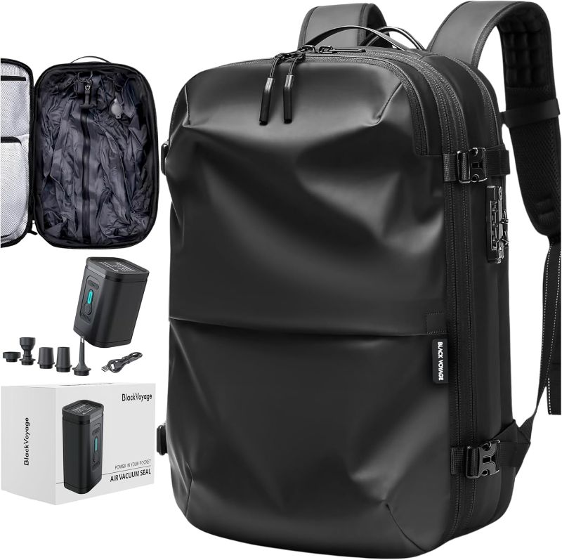 Photo 1 of Airback Vacuum Seal Compression Travel Backpack 60L Expandable Vacpack Water Resistant TSA Lock Airbag Black (Electric Air Pump Included)