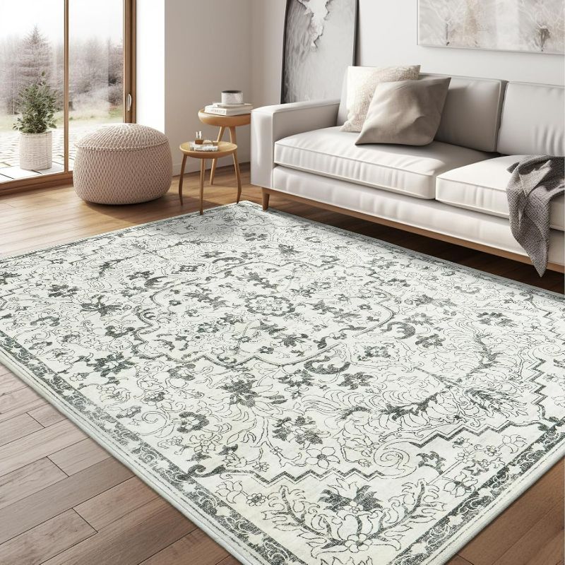 Photo 1 of Zesthome Washable Rug 10X14, Non-Slip Backing 10X14 Area Rugs, Vintage Design Rugs for Living Room, Bedroom, Home Decor, Ultra-Thin Soft Area Rug, Low Pile Boho Rug