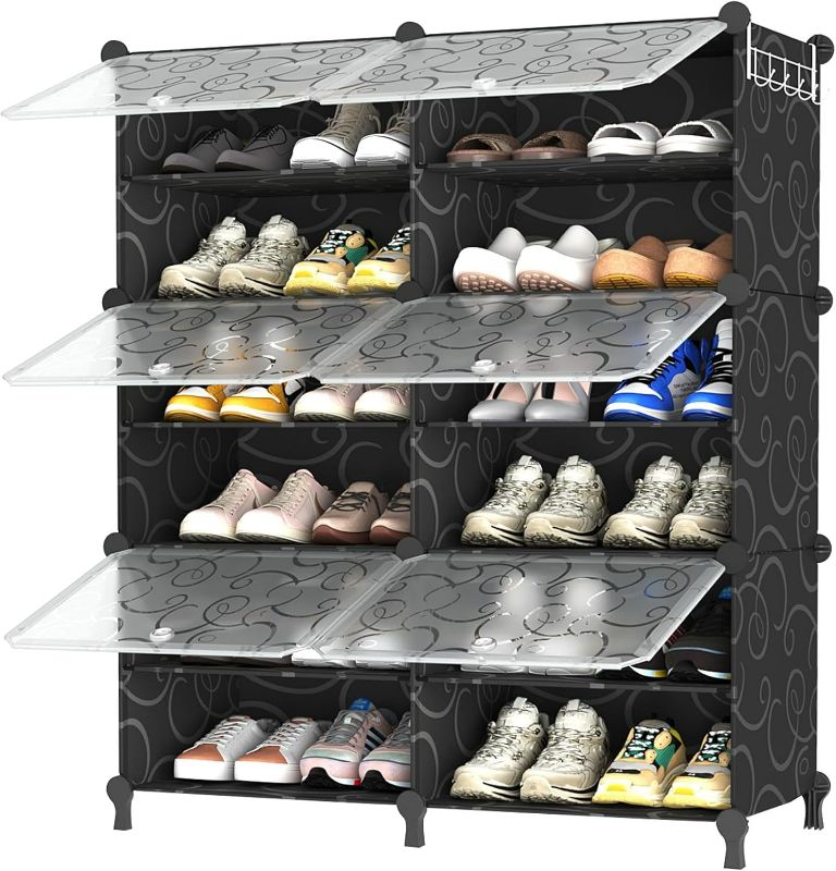 Photo 1 of AWTATOS Shoe Rack, 6 Tier Shoe Storage Cabinet with Door, 32 Pair Shoe Organizer Shelves for Closet Hallway Bedroom Entryway, Black