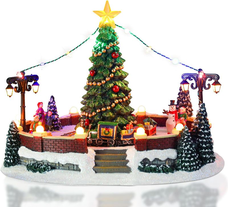 Photo 1 of **Star Needs Glued** Afirst Christmas Village Houses Christmas Tree Playground with Moving Train with Motion & Lights Musical Christmas Village Villas Navideas for Xmas Indoor Table Decor Display