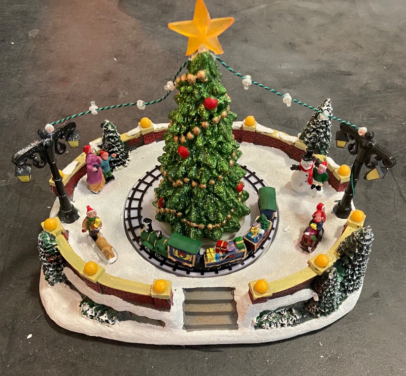 Photo 2 of **Star Needs Glued** Afirst Christmas Village Houses Christmas Tree Playground with Moving Train with Motion & Lights Musical Christmas Village Villas Navideas for Xmas Indoor Table Decor Display