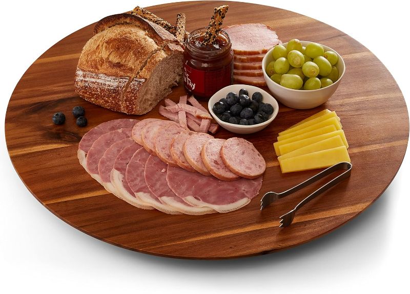 Photo 1 of **Mini Crack**21" Acacia Wood Lazy Susan for Table Top - Wooden Turntable Serving Tray for Charcuterie Boards Cheese Board - Extra Large Round Lazy Susan Organizer - Kitchen Revolution for Countertop