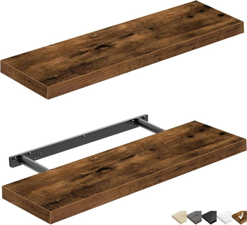 Photo 1 of QEEIG Floating Shelves Wall Shelf 24 inches Long Farmhouse Bathroom Decor Bedroom Kitchen Living Room Wall Mounted 24 x 9 inch Set of 2, Rustic Brown (008-60BN)