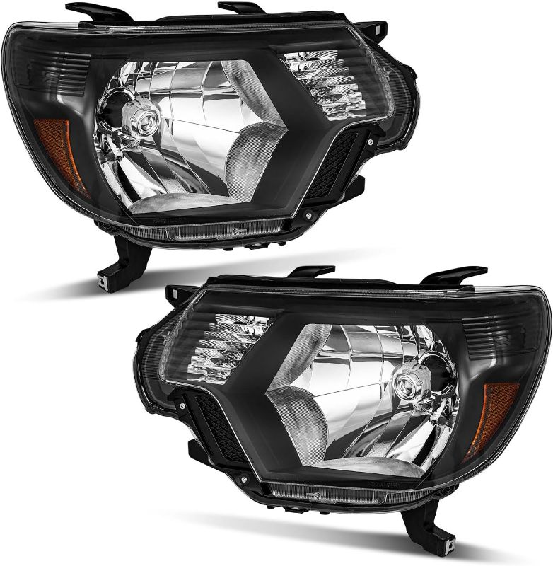 Photo 1 of [OE Style Anti-Yellowing Headlights for 2012-2015 Tacoma, for 2012 2013 2014 2015 tacoma Headlamp Assembly Replacement Black Housing Amber Reflector Left + Right Side