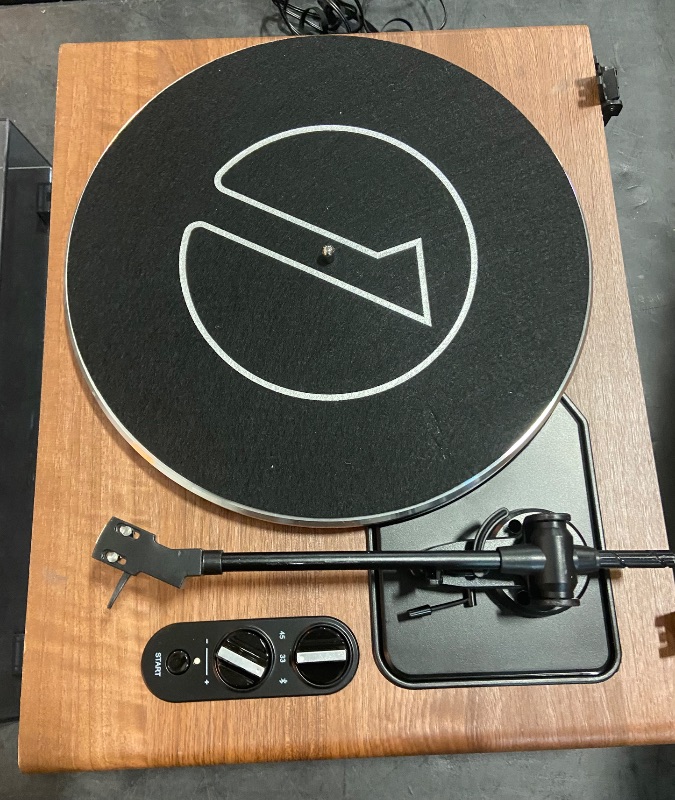 Photo 1 of **Minor Crack in Lid****Missing Speakers Cover** 1 by ONE High Fidelity Belt Drive Turntable with Built-in Speakers, Vinyl Record Player with Magnetic Cartridge, Bluetooth Playback and Aux-in Functionality, Auto Off