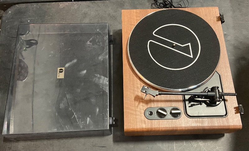 Photo 1 of **Minor Crack in Lid****Missing Speakers Cover** 1 by ONE High Fidelity Belt Drive Turntable with Built-in Speakers, Vinyl Record Player with Magnetic Cartridge, Bluetooth Playback and Aux-in Functionality, Auto Off