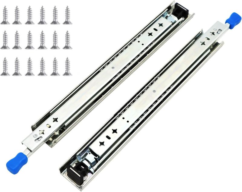 Photo 1 of **Missing Screws** 1 Pair 40 Inch 260 Lb Capacity Heavy Duty Locking Drawer Slides with Screws,Side Mount Full Extension 3 Fold Ball Bearing Stainless Steel Drawer Rails,Hardware Drawer Runners Tracks