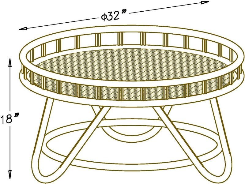 Photo 2 of FINECASA Round Rattan Coffee Table, 32'' Wicker Boho Hand-Woven Top, Modern Unique Farmhouse Tray Top Center Table for Living Room Apartment Small Space, Natural Rattan