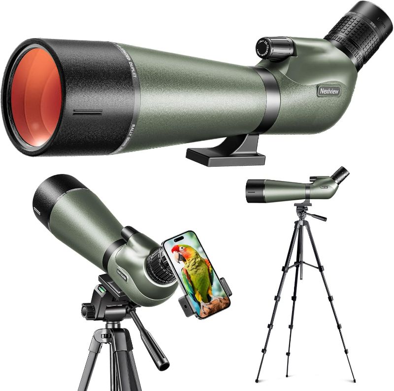 Photo 1 of 25-75x80 HD Spotting Scope with 64in Tripod and Upgraded Phone Adapter, Clear Image with BAK4 Prism Spotting Scopes for Target Shooting, Bird Watching, Hunting, Wildlife Viewing?Green?