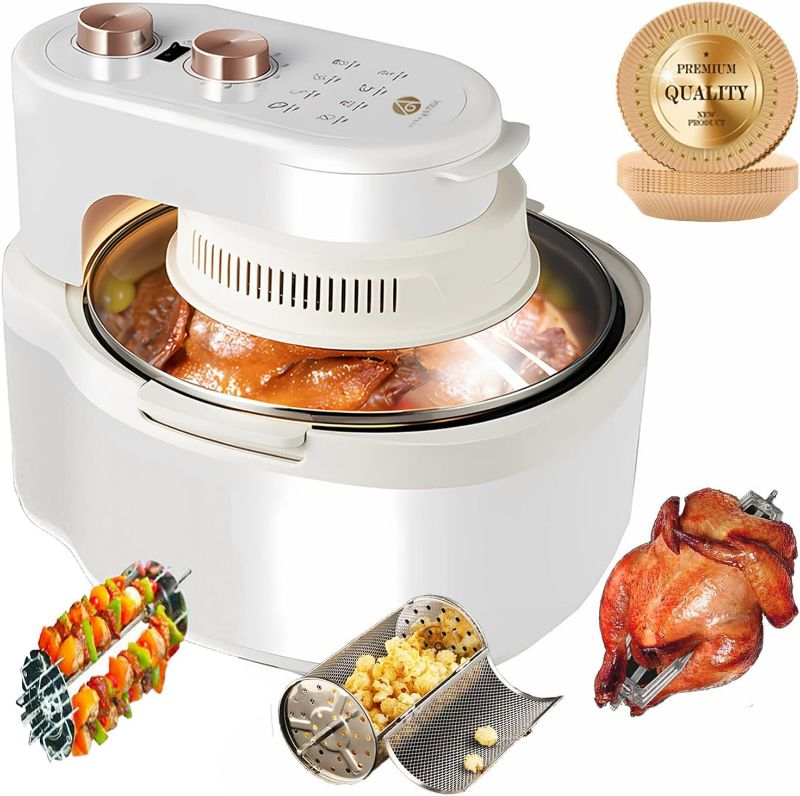 Photo 1 of 10-in-1 Functions Glass Air Fryer 8 Qt Large Capacity,Rotating Grill Basket-Even Heating,White Gold and Beige Cream Color,Visible Window,Explosion-Proof,Won't Burnt,No Smell