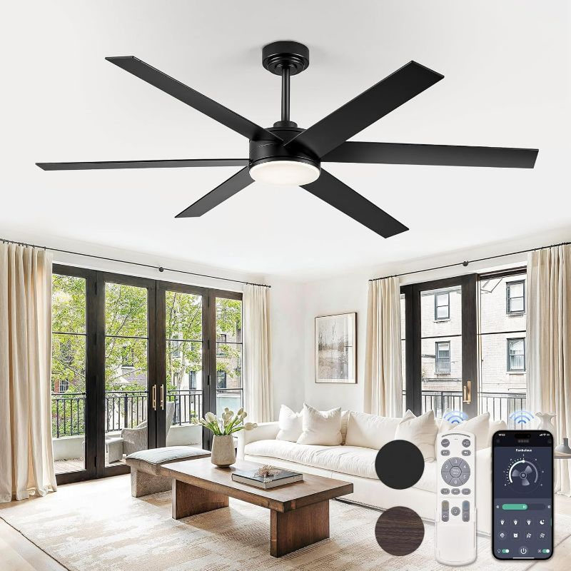 Photo 1 of 60 Inch Ceiling Fans with Lights and Remote, Reversible 6 Blades & Dimmable 3-Color Outdoor Ceiling Fans for Patios, DC Motor Large Ceiling Fan for Indoor or Covered Outdoor-Black