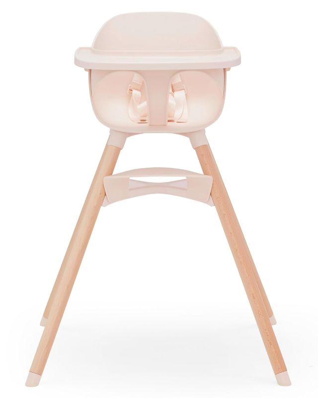 Photo 1 of Lalo The Chair Convertible 3-in-1 High Chair - Wooden High Chair for Babies & Toddlers, Baby High Chair with Dishwasher Safe Tray, Adjustable Footrest, Grapefruit