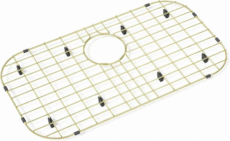 Photo 1 of 26" x 14" Gold Sink Grid Sink Protector, Stainless Steel Sink Protector for Kitchen Sink, Sink Protector with Rubber Feet&Sink Strainer, Kitchen Sink Rack for Bottom of Sink with Rear Hole