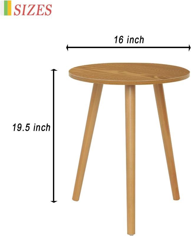Photo 1 of AWASEN Round Side Table, Small End Table for Living Room, Modern Accent Table Coffee Side Table with Solid Wood Legs for Small Space, Easy Assembly, Brown