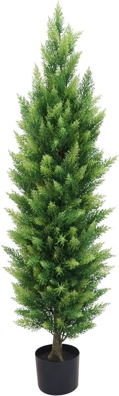 Photo 1 of Artificial Cedar Tree, Outdoor Christmas Trees for Porch, UV Resistant, Plastic Material, Christmas Planter Filler Outdoor (4 FT)