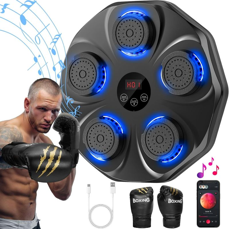 Photo 1 of Music Boxing Machine, Interactive Punching Trainer with Boxing Gloves, Large Size Wall Mounted Electronic Boxing Target for Adults Kids, 9 Modes & 9 Speeds