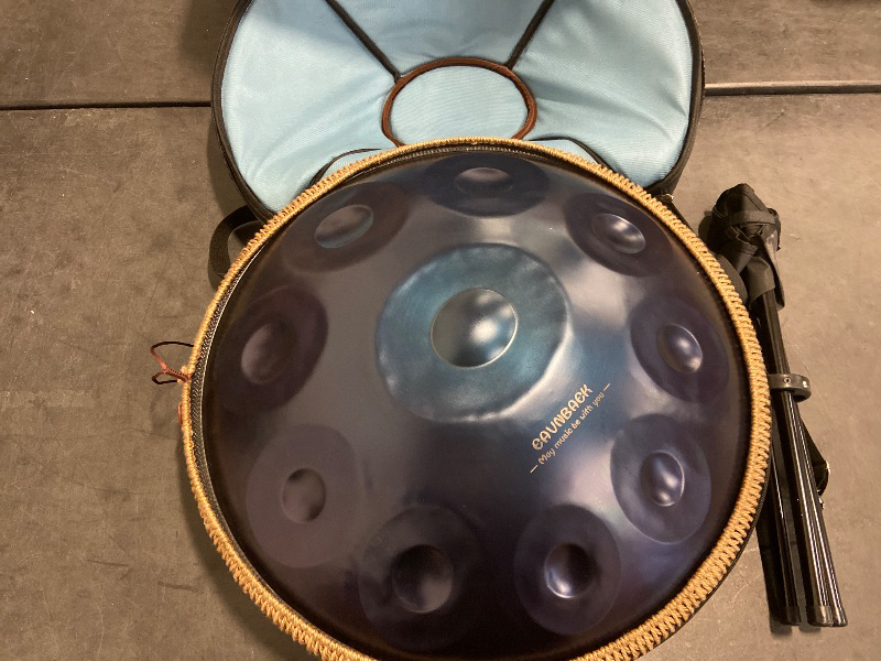 Photo 2 of Advanced Adult Handpan Drum, 22-Inch 10-Notes 440Hz D Minor Kurd Steel Handpan Drum, Hand Pan Drum Instrument with Soft Bag, 2 Handpan Mallets, Handpan Stand and Dust-Free Cloth (Blue)