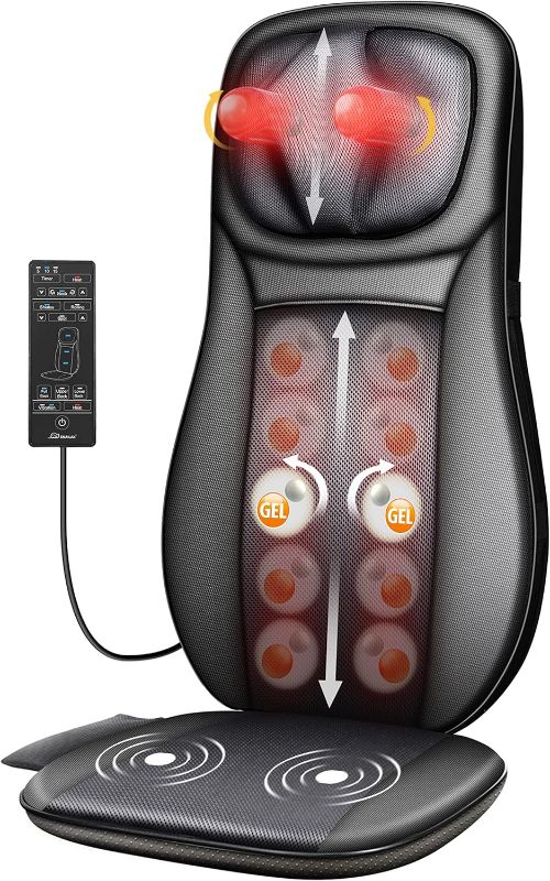 Photo 1 of Snailax Shiatsu Full Back Massager with Heat, Chair Massager for Neck and Back Shoulders,Gel Modes Massage Cushion,Adjustable Height Massage Seat, Mothers Day Gifts for Mom,Dad