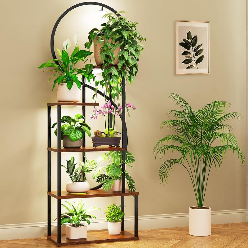 Photo 1 of Plant Stand Indoor with Grow Lights, 5 Tiered Plant Display Shelf, 67” Tall Plant Shelf, Lighted Flower Stand Large Metal Plant Rack Stylish Corner Plant Holders for Living Room Patio Decor?Left, 1 Pack?