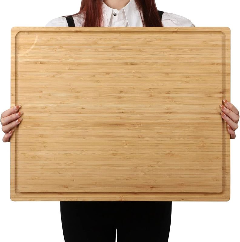 Photo 1 of Extra Large 100% Organic Bamboo Cutting Board, 24x18 Inch Butcher Block Chopping/Carving Board with Handle and Juice Groove for Turkey, Meat, Vegetables, BBQ (XXL, 24" x 18"?