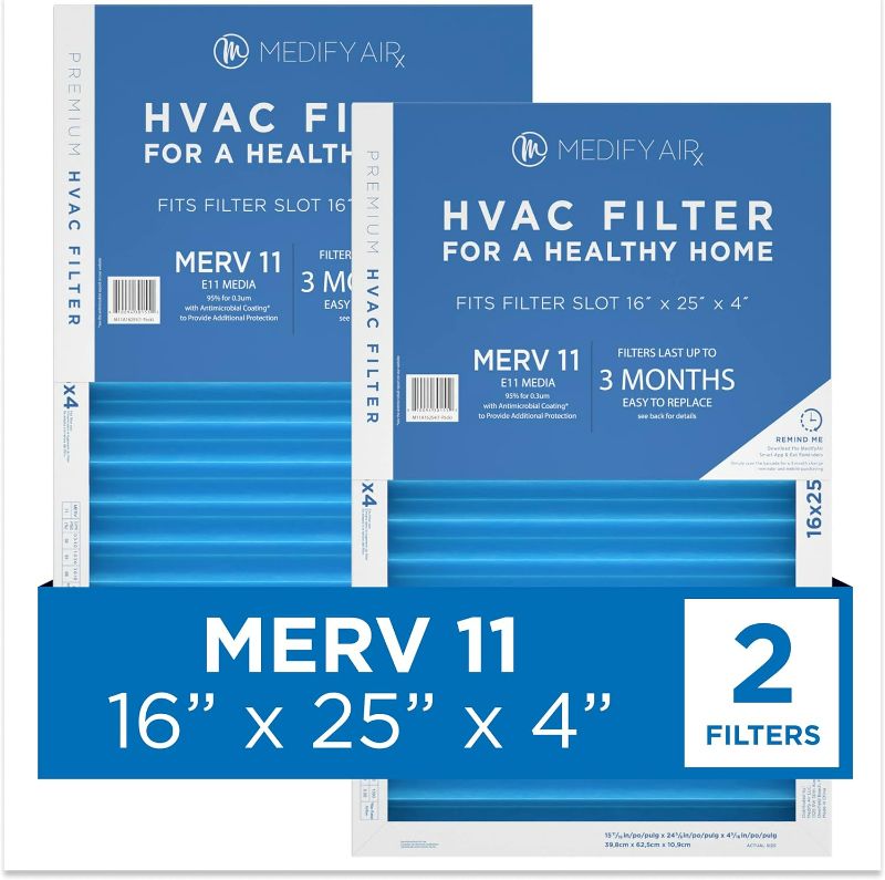 Photo 1 of 16x25x4 Filter - MERV 11 - E11 Media - Air Cleaning - Pleated HVAC AC Furnace Air Filters Replacement - (MERV 11, 2-Pack)