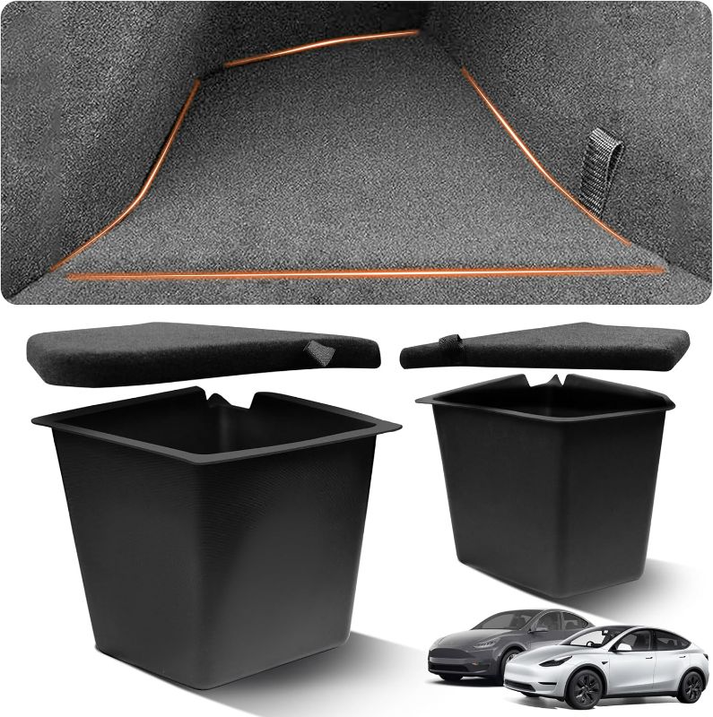 Photo 1 of For 2024 2023 2022 Tesla Model Y Accessories, Rear Trunk Organizer Storage Bins with Lids, Side Storage Box, Black ABS Waterproof (For 5-Seater, After July 2022)