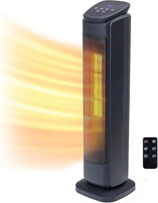 Photo 1 of Comfort Zone Space Heaters for Indoor Use, 30 inch, Remote Control, Thermostat, 12H Timer, 50 Degree Oscillation, 4 Modes, Portable Room Heater, Bedroom Heater, Safety Overheat Protection, 1500W