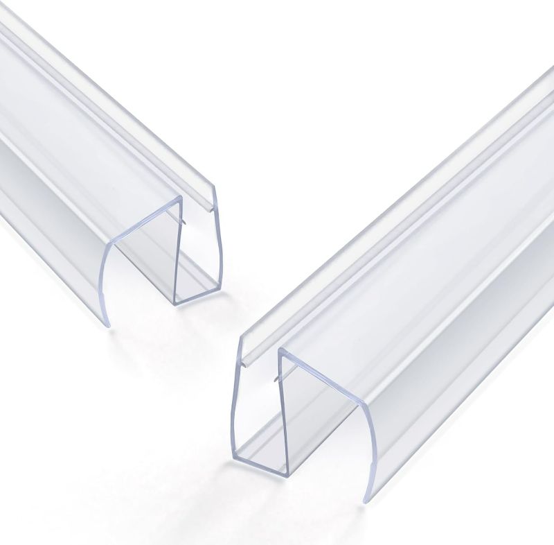 Photo 1 of Bathroom Shower Glass Door Bottom Seal Strip, 2PCS 36 Inch Long Clear PVC Seal Strips for 3/8"(10mm) Thick Framless Glass Door Panel