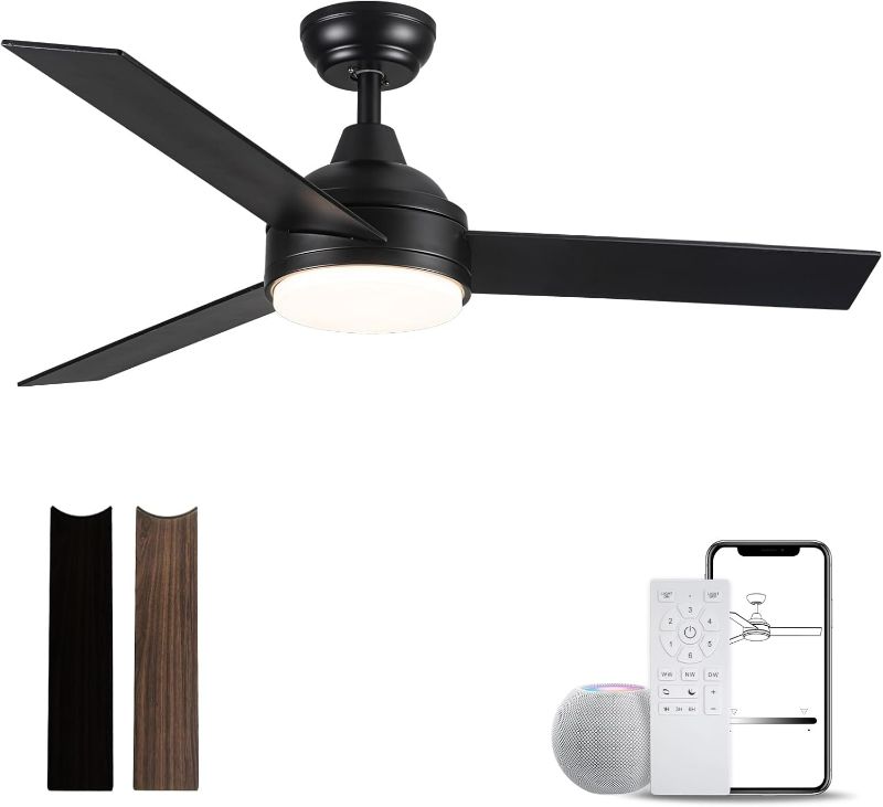 Photo 1 of Smart Ceiling Fans with Lights and Remote, 42 Inch Alexa Ceiling Fan with Light, Noiseless Reversible Dimmable Indoor/Outdoor Black Ceiling Fan for Bedroom, Living Room, Dining Room