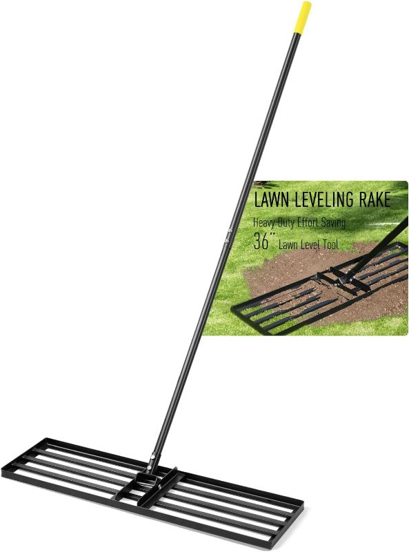 Photo 1 of Jardineer Lawn Leveling Rake 36 Inches, Yard Leveling Rake for Grass Soil, Hefty Lawn Leveler Rake Heavy Duty, Ground Dirt Leveler for Yard, Lawn Level Rake for Sand, Ideal Yard Lawn Leveling Tool