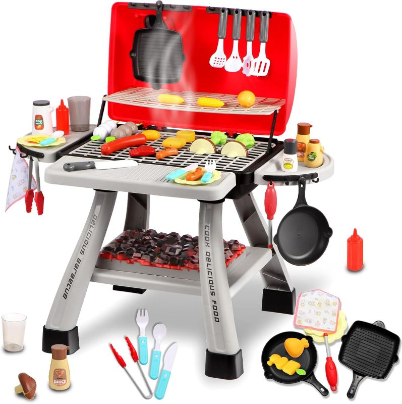 Photo 1 of **Broken Handle** Play Kitchen - Kids Kitchen Playset with Play Food, Kitchen Toys Grill with Simulated Smoke Sound & Light, 41Pcs Pretend Play Toys Kitchen Set Outdoor Toys for Toddler 3-5