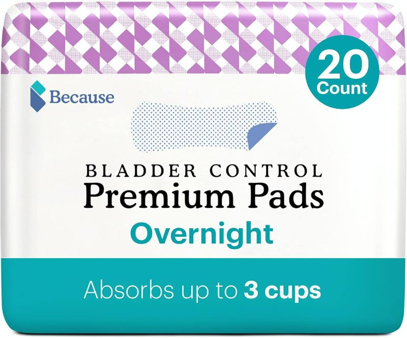 Photo 1 of Because Incontinence Pads for Women - Extra Heavy Absorbency, Overnight Postpartum Incontinence Liners, 12hr Nighttmie Leak-Free Protection, 20 Count