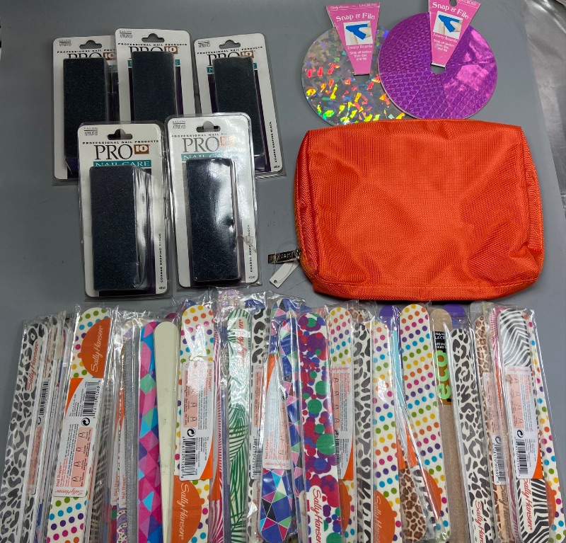 Photo 1 of 70 Miscellaneous Nail Files 5 Buffers and 1 Cosmetic Bag New