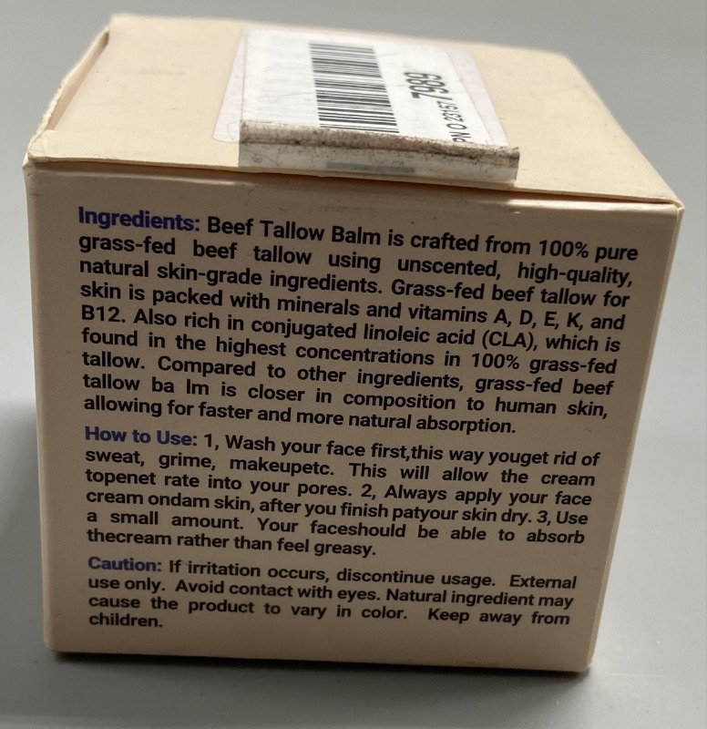 Photo 4 of Beef Tallow, Beef Tallow for Skin, Beef Tallow Face Moisturiser, 100% Grass Fed Beef Tallow for Skin Care - Natural Handmade Lotion Whipped Beef Tallow Cream for Face & Body Sensitive Skin - 1.76 OZ.