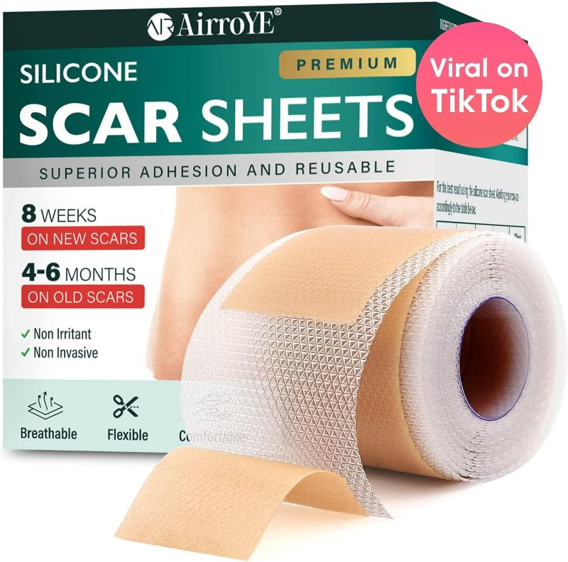 Photo 1 of Silicone Scar Sheets,Silicone Scar Tape(1.6"x 120" Roll-3M), Reusable and Effective Scar Removal Sheets, Silicone Scar Removal Sheets for Surgical Scars,Healing Keloid, C-Section, Tummy Tuck