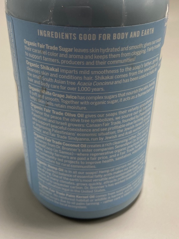 Photo 1 of Dr. Bronner’s - Organic Sugar Soap (Baby Unscented, 12 Ounce) - Made with Organic Oils, Sugar and Shikakai Powder, 4-in-1 Use: Hands, Body, Face and Hair, Moisturizes and Nourishes, No Added Fragrance